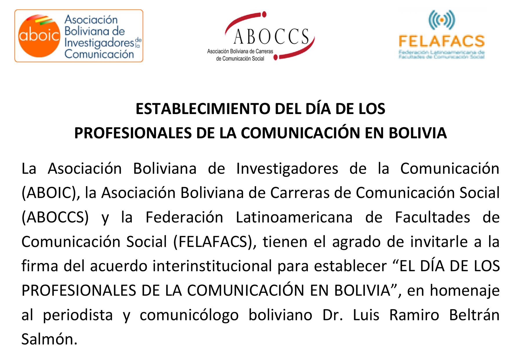 ESTABLECIMIENTO DEL DÍA DE LOS PROFESIONALES DE LA COMUNICACIÓN EN BOLIVIA